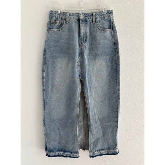 High Rise Denim Skirt Womens Size Medium‎ Slit Southwestern Western Desert Boho - Picture 1 of 9